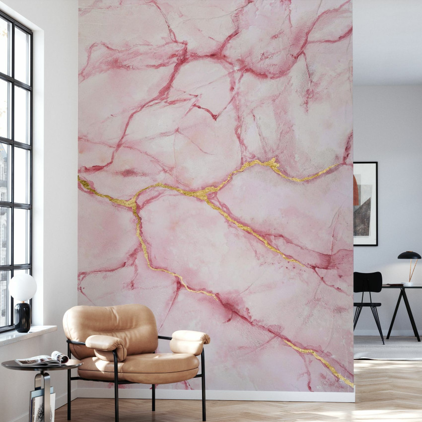 Yellow Marble, fototapet cu un design abstract modern. Nuante calde de galben si accente de aur.