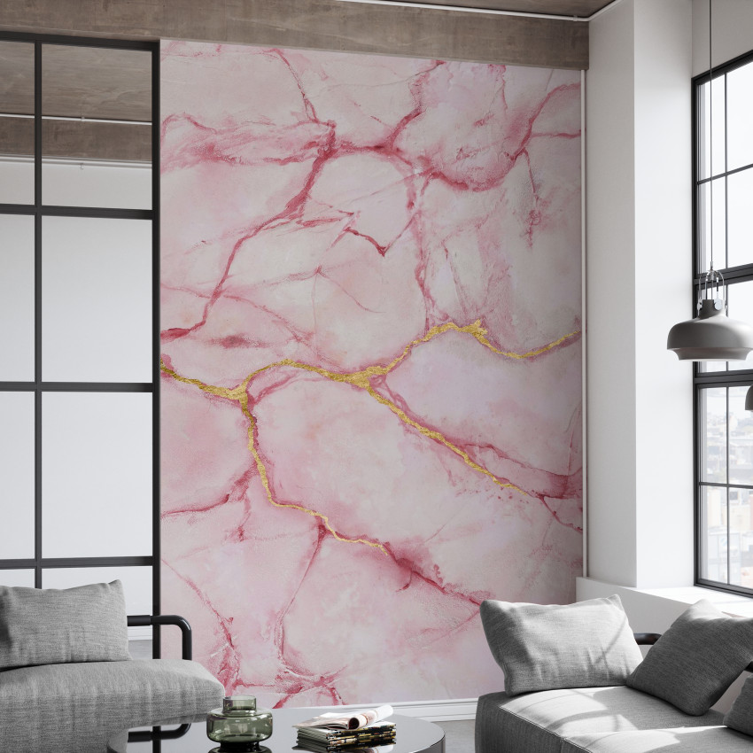 Yellow Marble, fototapet cu un design abstract modern. Nuante calde de galben si accente de aur.