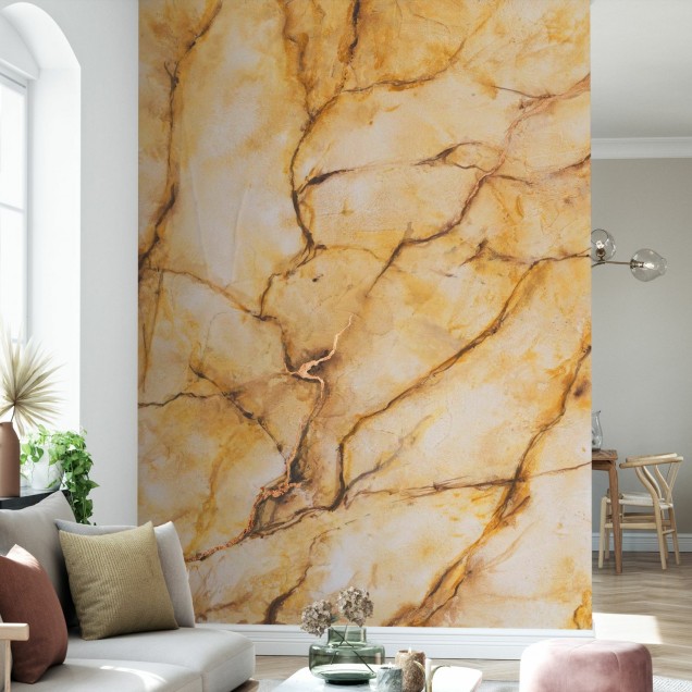 Yellow Marble, fototapet cu un design abstract modern. Nuante calde de galben si accente de aur.