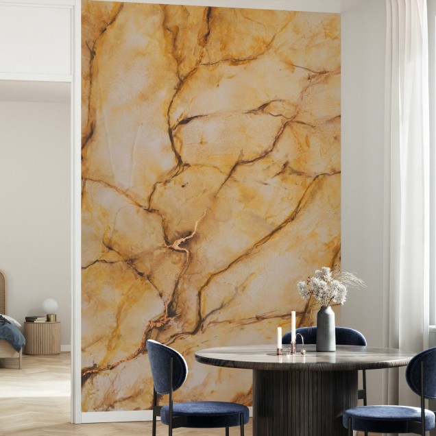 Yellow Marble, fototapet cu un design abstract modern. Nuante calde de galben si accente de aur.