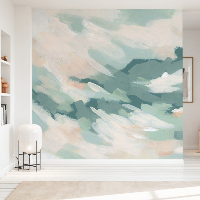 Tapet abstract cu nuanțe de verde și alb,  Seafoam Cloudbank
