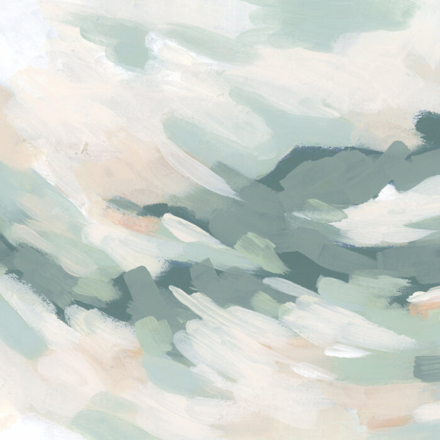 Tapet abstract cu nuanțe de verde și alb,  Seafoam Cloudbank