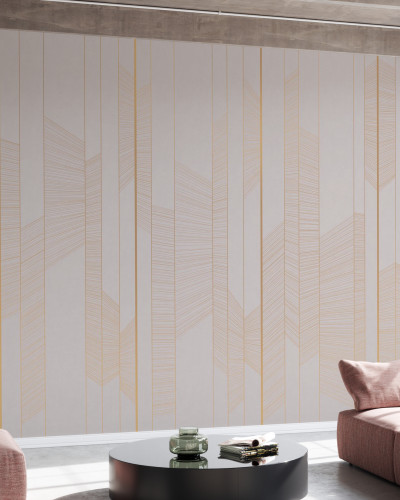 Tapet cu linii aurii delicate, dispuse în moduri geometrice elegante.