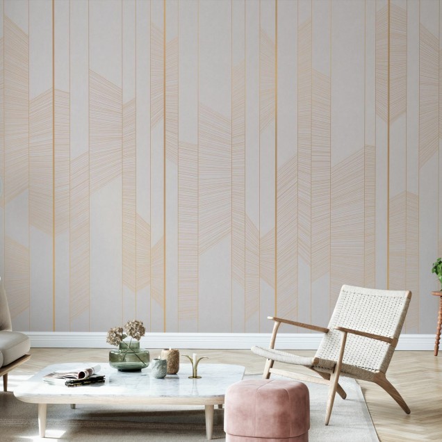 Tapet cu linii aurii delicate, dispuse în moduri geometrice elegante.