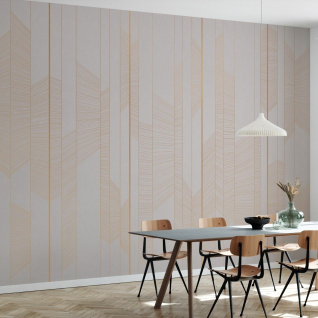 Tapet cu linii aurii delicate, dispuse în moduri geometrice elegante.