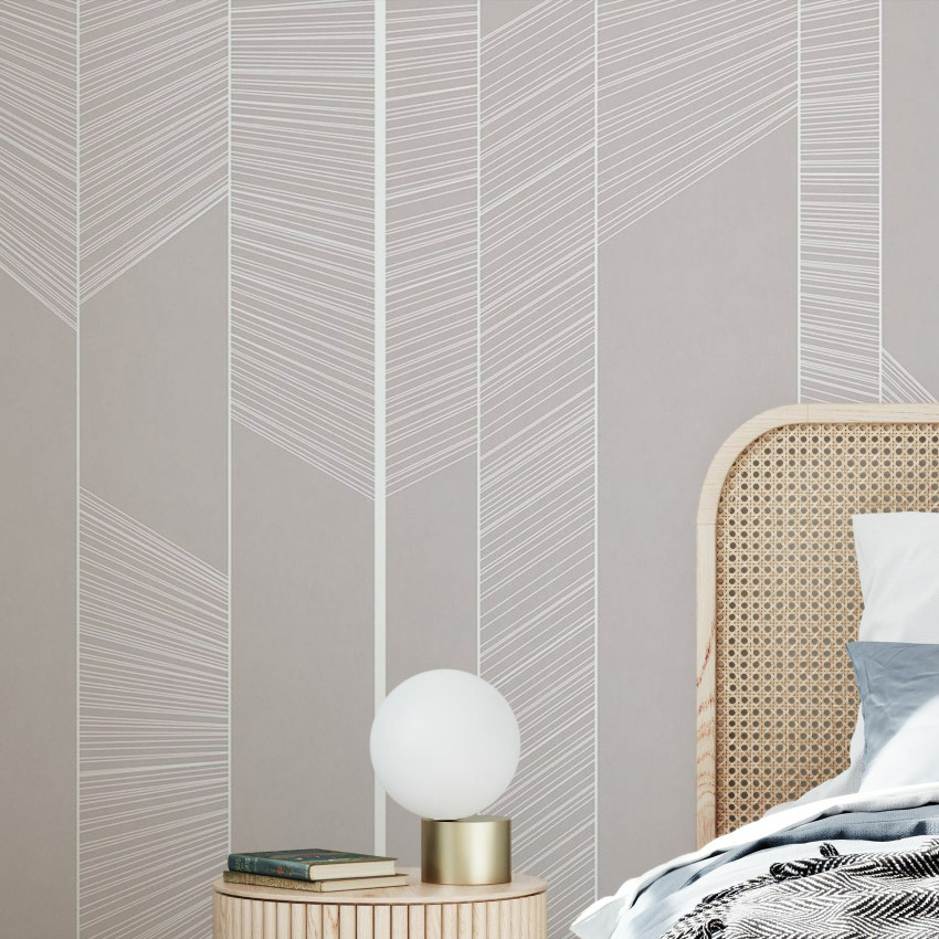 Tapet geometric modern, cu linii subtile din aur roz pe un fundal de moale