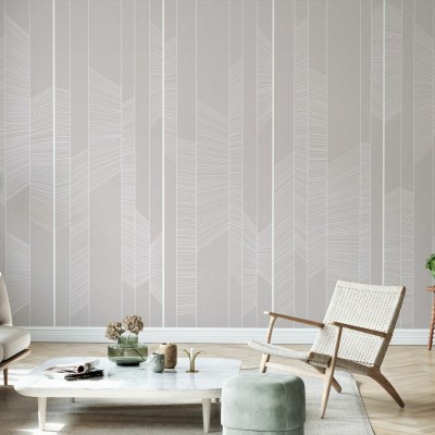 Wallpaper cu linii subtile în nuanțe de gri, perfect pentru un living modern