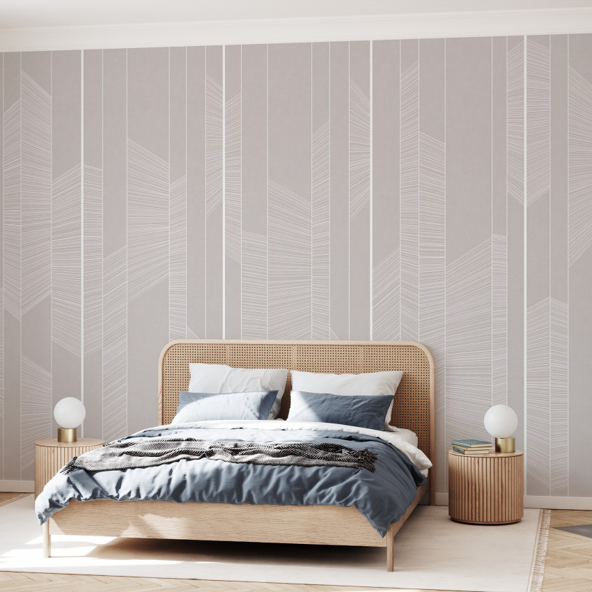 Tapet geometric modern, cu linii subtile din aur roz pe un fundal de moale