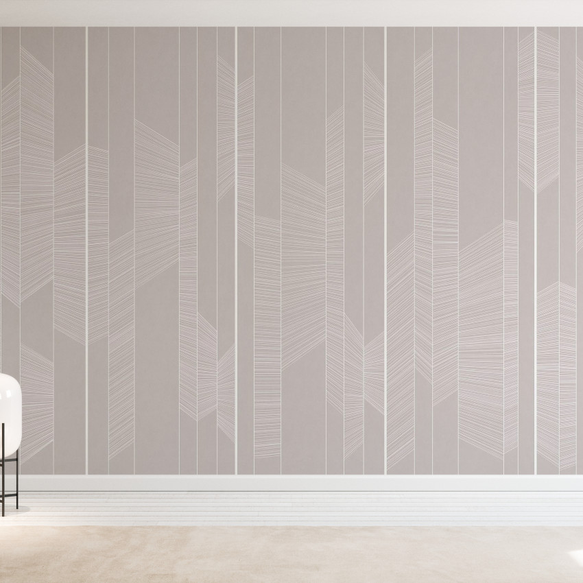 Tapet geometric modern, cu linii subtile din aur roz pe un fundal de moale