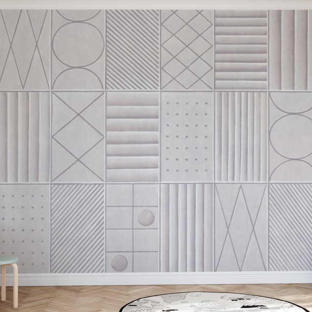 Tapet abstract cu design texturat, cu forme geometrice simple și un design texturat, în tonuri neutre, imitând betonul.