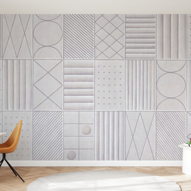Tapet abstract cu design texturat, cu forme geometrice simple și un design texturat, în tonuri neutre, imitând betonul.