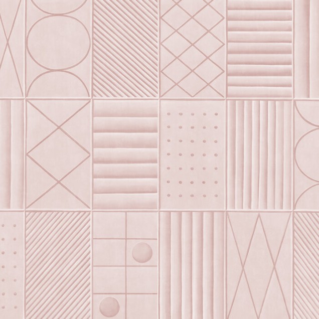 Tapet geometric roz pal Morning Dew Pink cu design abstract, linii delicate și forme geometrice simple, ideal pentru dormitor, living sau birou.