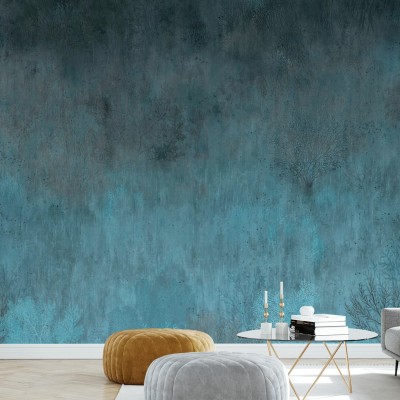 Tapet cu design modern, cu nuanțe de verde și albastru, cu un model delicat de corali.