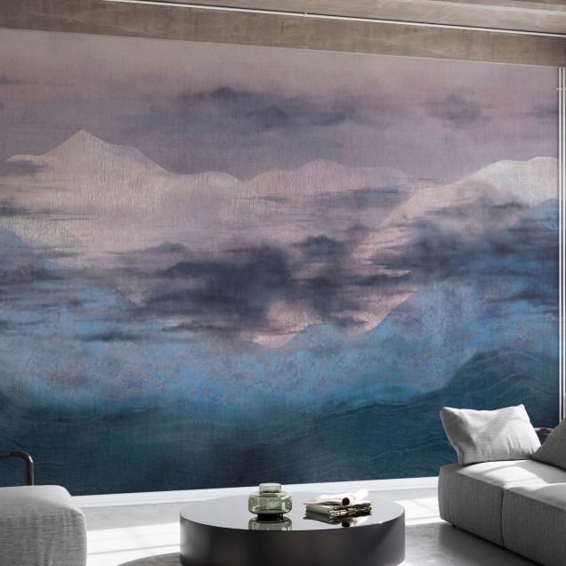 Tapet cu design abstract in nuante de albastru si gri