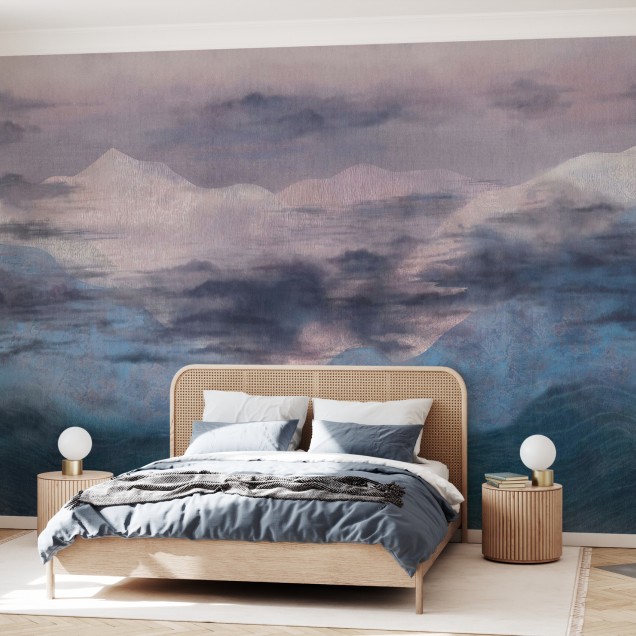Tapet cu design abstract in nuante de albastru si gri