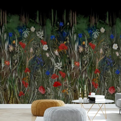 Tapet floral cu design vibrant, imprimat pe o pânză de înaltă calitate, perfect pentru a adăuga eleganță oricărei încăperi.