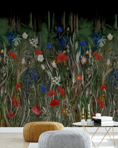 Tapet floral cu design vibrant, imprimat pe o pânză de înaltă calitate, perfect pentru a adăuga eleganță oricărei încăperi.