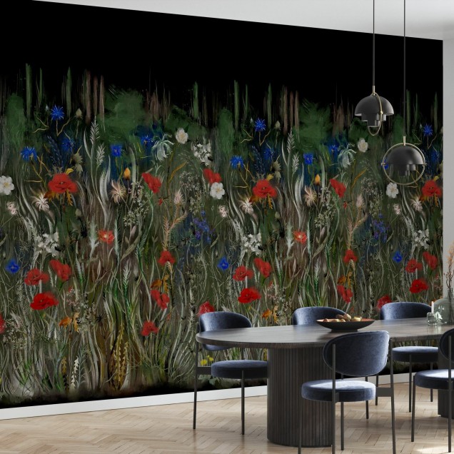 Tapet floral cu design vibrant, imprimat pe o pânză de înaltă calitate, perfect pentru a adăuga eleganță oricărei încăperi.