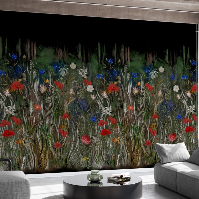 Tapet floral cu design vibrant, imprimat pe o pânză de înaltă calitate, perfect pentru a adăuga eleganță oricărei încăperi.