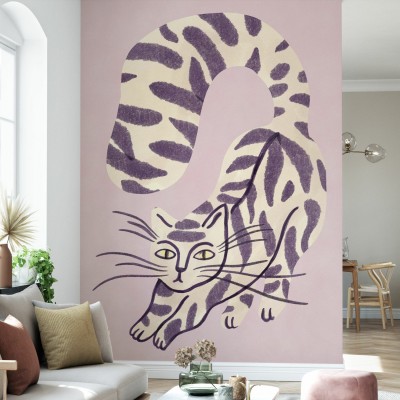 Tapet cu o pisică violet, cu un design unic și elegant