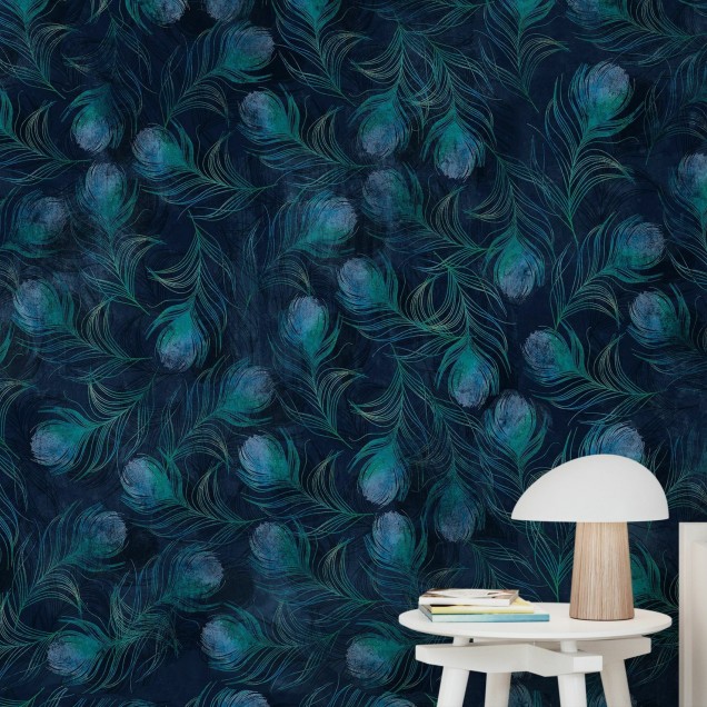 Tapet cu pene de păun, design modern și elegant
