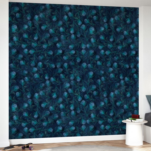 Tapet cu pene de păun, design modern și elegant