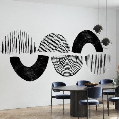 Tapet minimalist cu forme abstracte, perfect pentru o sală de mese cu un aer modern.