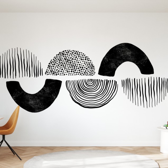 Tapet minimalist cu forme abstracte, perfect pentru o sală de mese cu un aer modern.