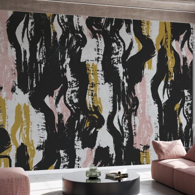 Tapet Nothing Like the 90s, Pink, cu un design abstract în nuanțe de roz și negru