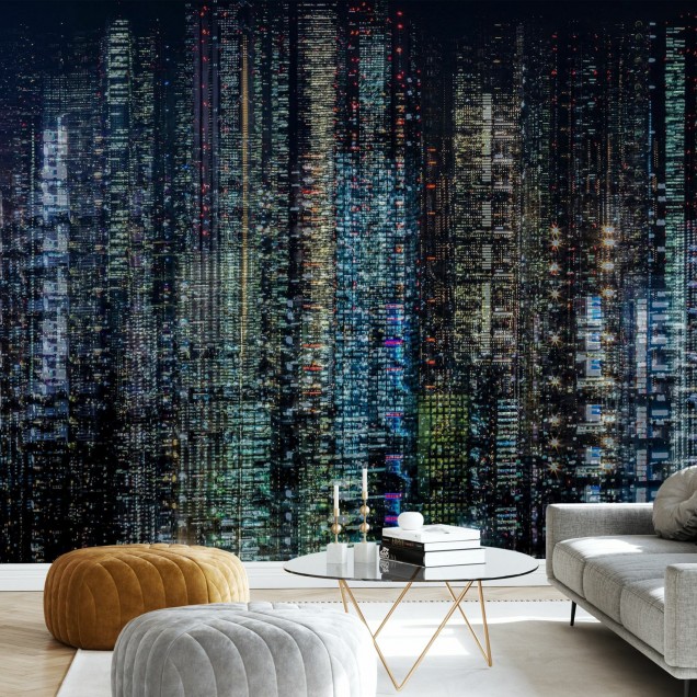 Tapet Tokyo Layers, cu imaginea unui oraș modern, iluminat noaptea