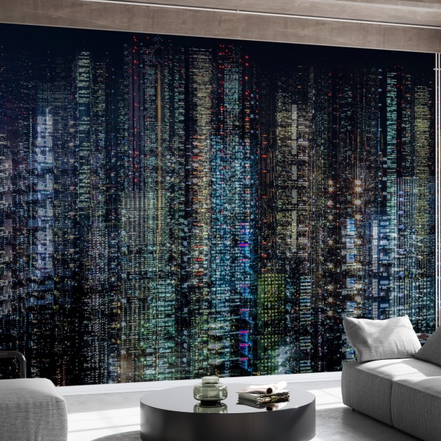 Tapet Tokyo Layers, cu imaginea unui oraș modern, iluminat noaptea