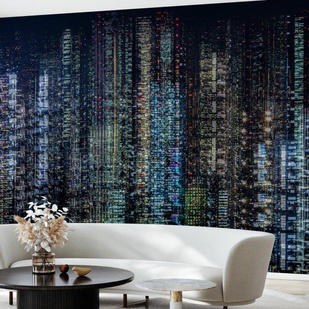 Tapet Tokyo Layers, cu imaginea unui oraș modern, iluminat noaptea