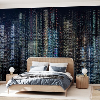 Tapet Tokyo Layers, cu imaginea unui oraș modern, iluminat noaptea
