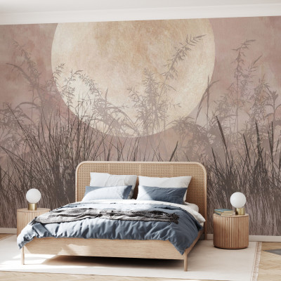 Fototapet cu lună și vegetație, design elegant pentru interior