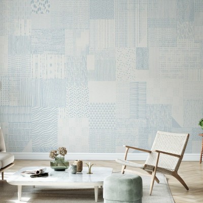 Inspiration Notebook, Blue tapet cu design modern și abstract, cu o culoare albastră delicată și modele geometrice sofisticate.