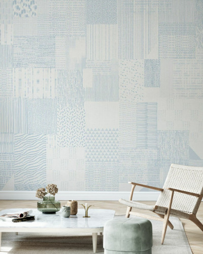 Inspiration Notebook, Blue tapet cu design modern și abstract, cu o culoare albastră delicată și modele geometrice sofisticate.