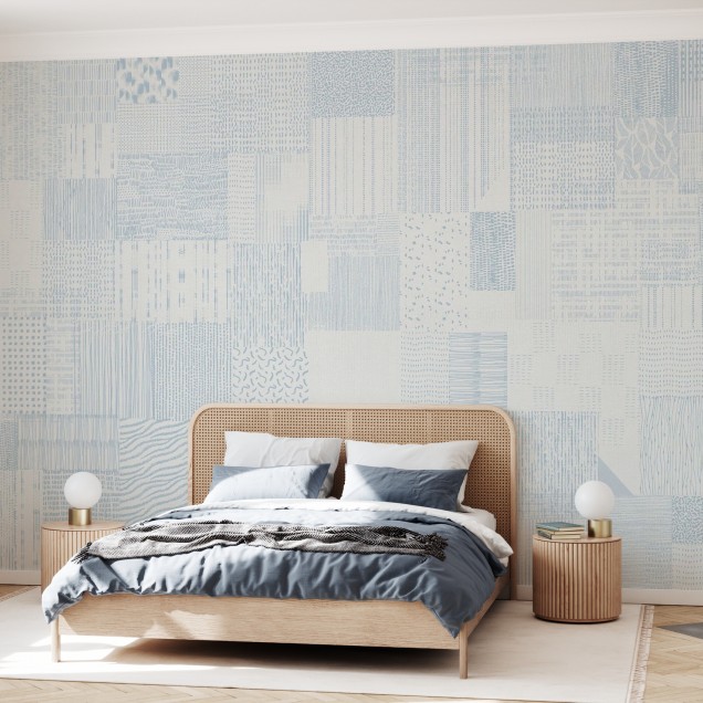 Inspiration Notebook, Blue tapet cu design modern și abstract, cu o culoare albastră delicată și modele geometrice sofisticate.