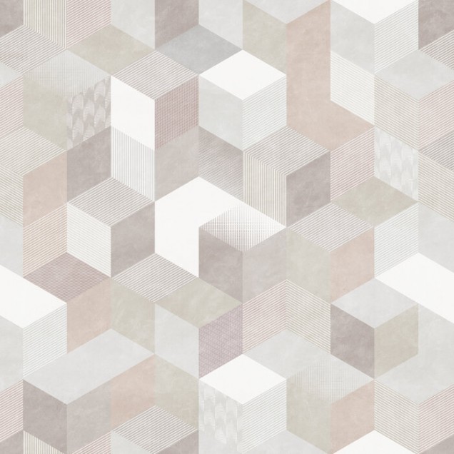 Tapet Casablanca Cubes, Desert, cu un design geometric modern cu cuburi in nuante calde de desert