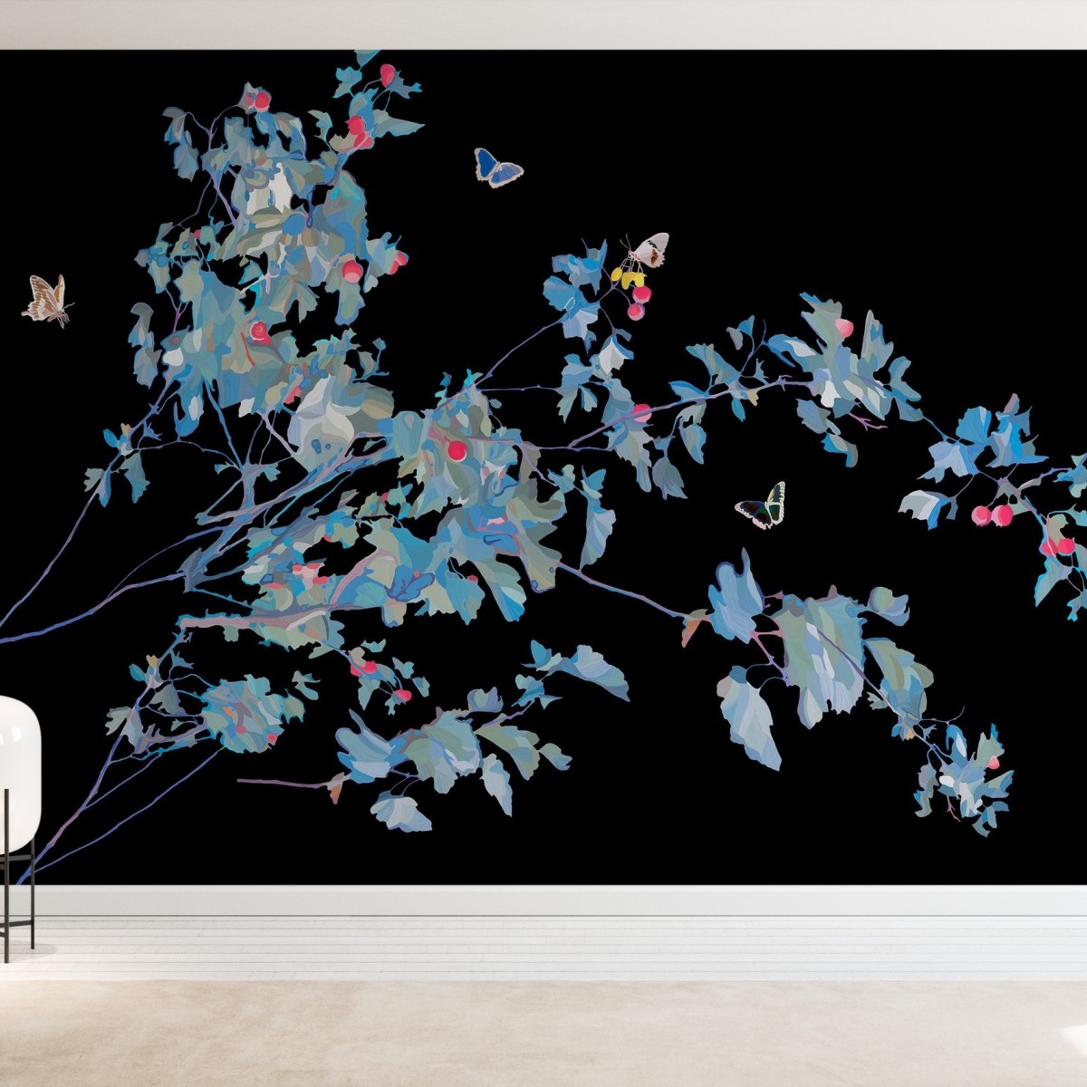 Fototapet Photowall PHW-e336916. Conține culorile: Negru, Negru Închis, Albastru, Albastru Pastel, Roz, Rose, Albastru, Albastru Porumbel, Albastru, Albastru Distantv