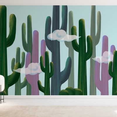 Tapet cu design de cactus și nori
