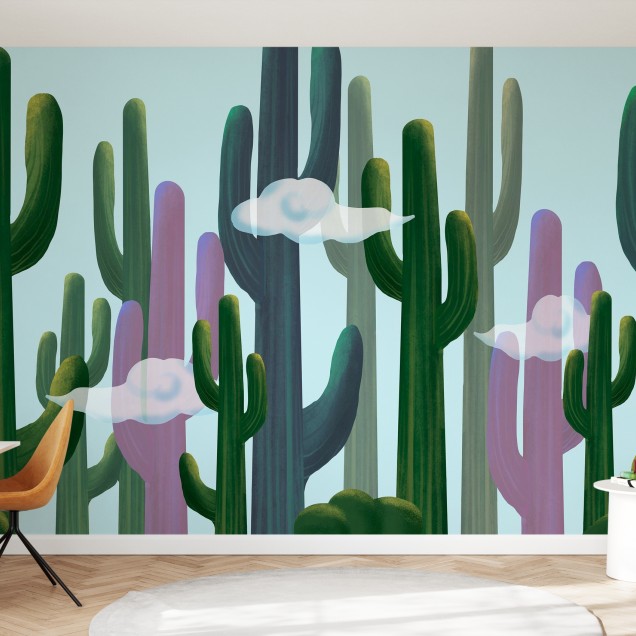 Tapet cu design de cactus și nori