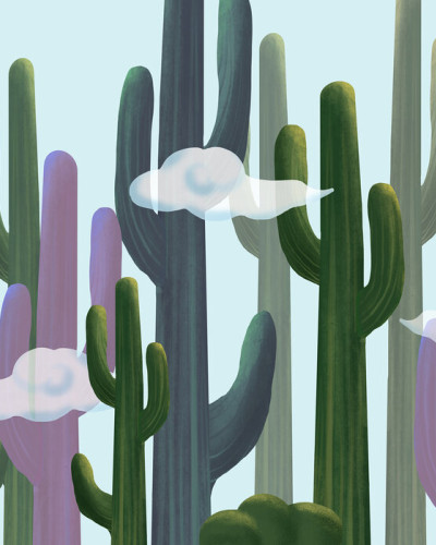 Tapet cu design de cactus și nori