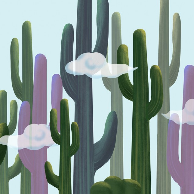 Tapet cu design de cactus și nori