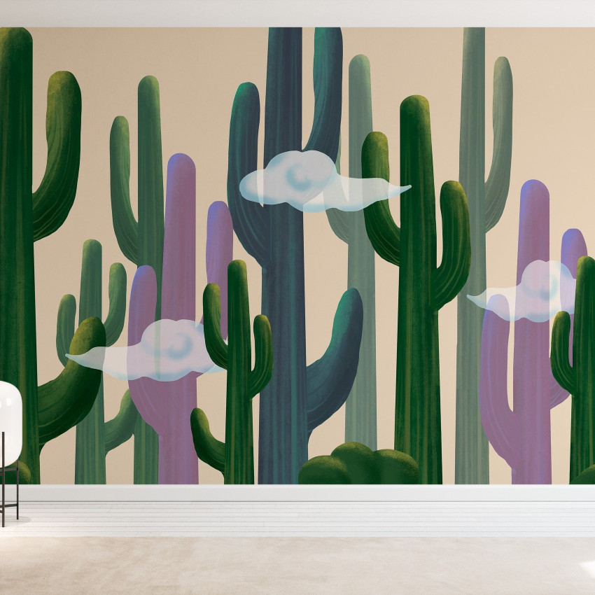 Tapet cu design de cactus și nori