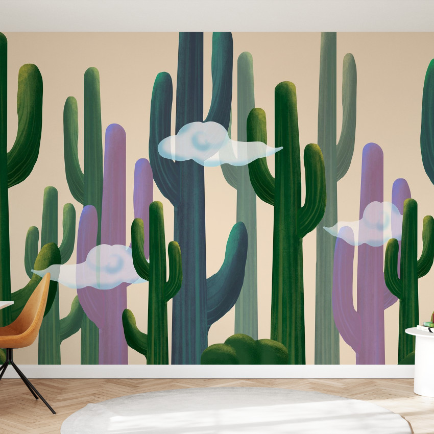 Tapet cu design de cactus și nori