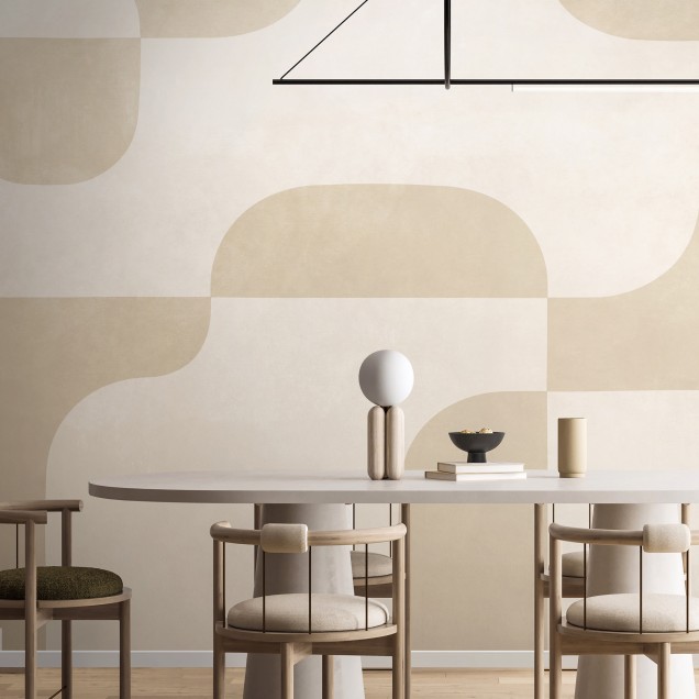 Tapet geometric modern cu forme simple și culori neutre, perfect pentru living, dormitor sau birou.
