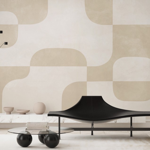Tapet geometric modern cu forme simple și culori neutre, perfect pentru living, dormitor sau birou.