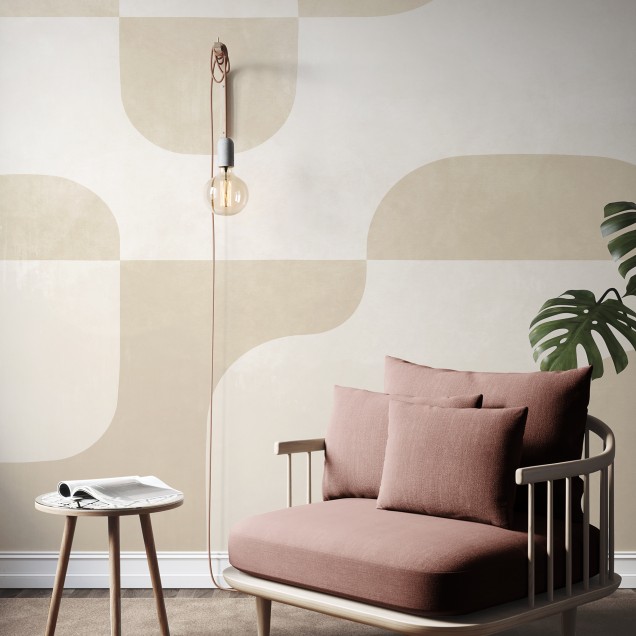 Tapet geometric modern cu forme simple și culori neutre, perfect pentru living, dormitor sau birou.