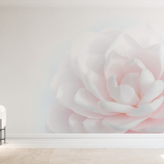 Tapet cu o floare roz pastelata, ideal pentru decorarea livingului sau dormitorului.