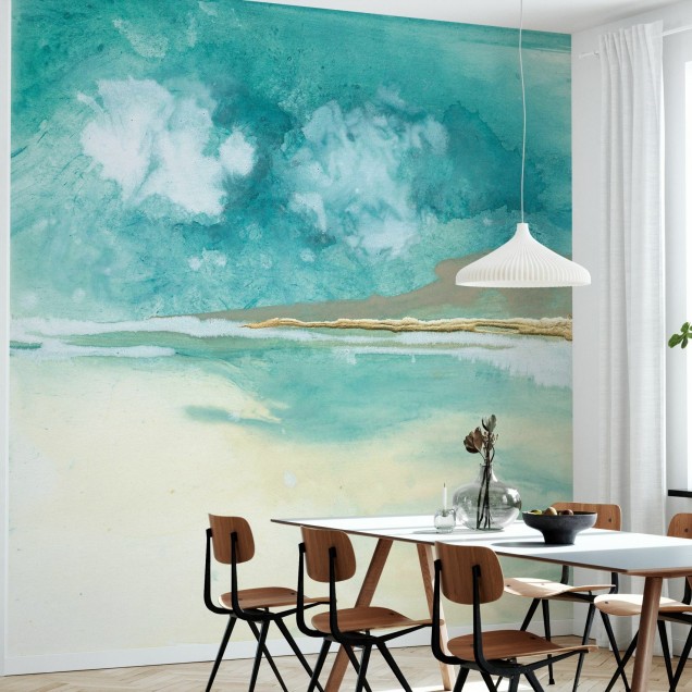 Imagine de fundal abstract cu nuanțe de verde smarald, alb și detalii aurii, în stil watercolor.